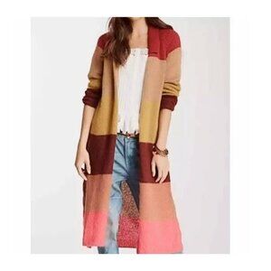Free People Over The Rainbow Striped Knit Long Cardigan Sweater